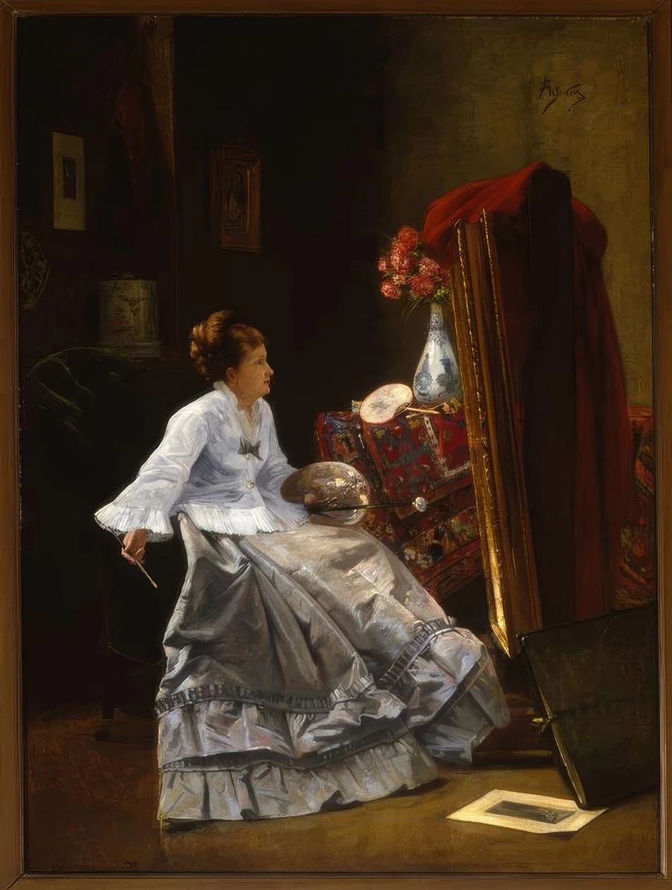 Alfred Émile Stevens - Dama al suo cavalletto, 1880